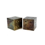 Pair of brass dice-shaped paperweights / bookends, Italy 1970s