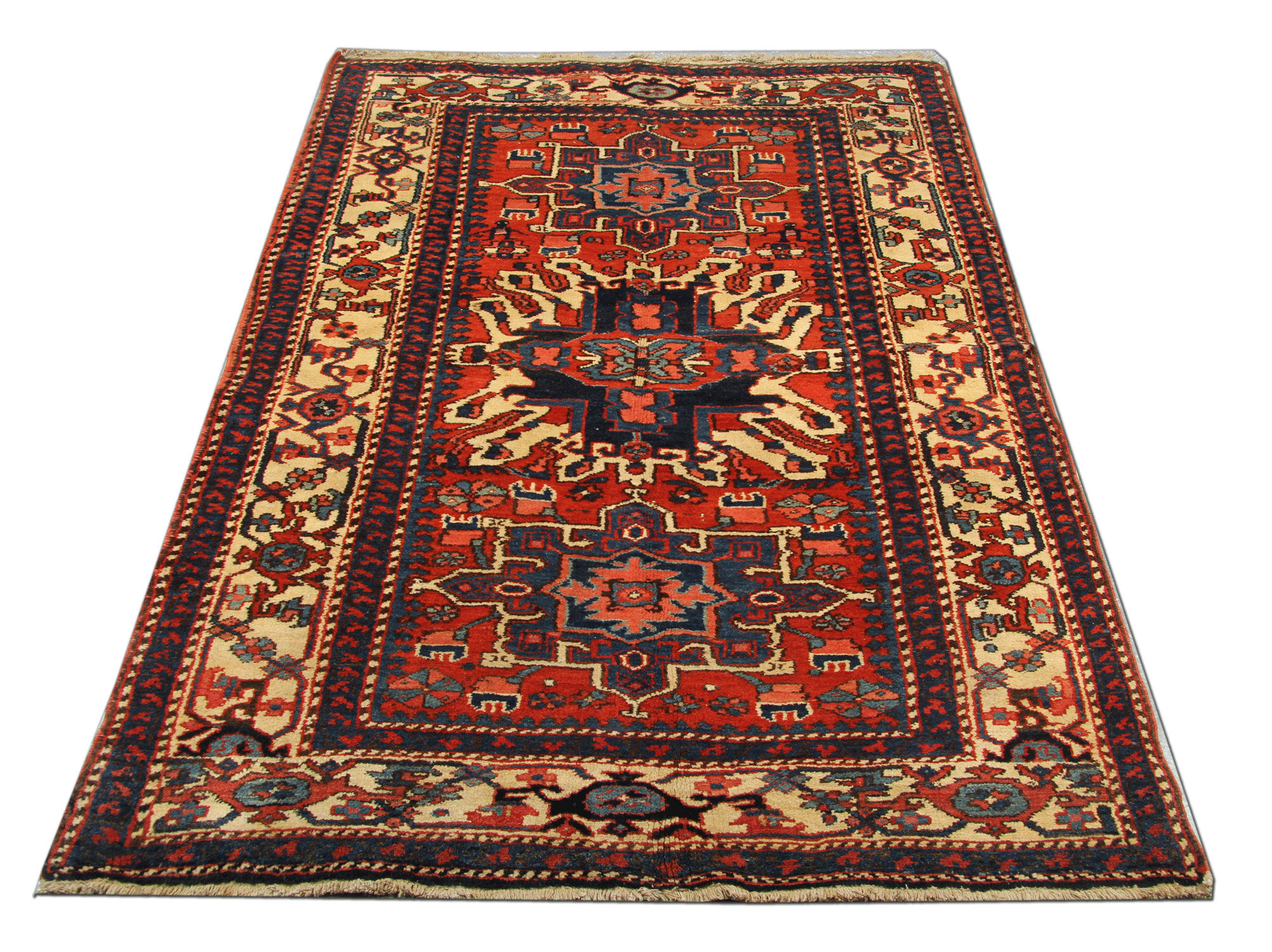 Antique Persian Carpet Handwoven Tribal Deep Red Wool Area Rug- 140x190cm
