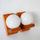 Pair of opaline ball wall lights and pine support 1980