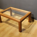 Table basse rectangulaire verre et rotin