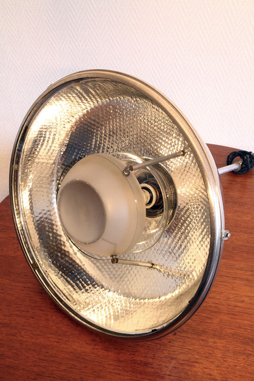 Old Bauhaus lamp in mercurized glass chrome industrial suspension.