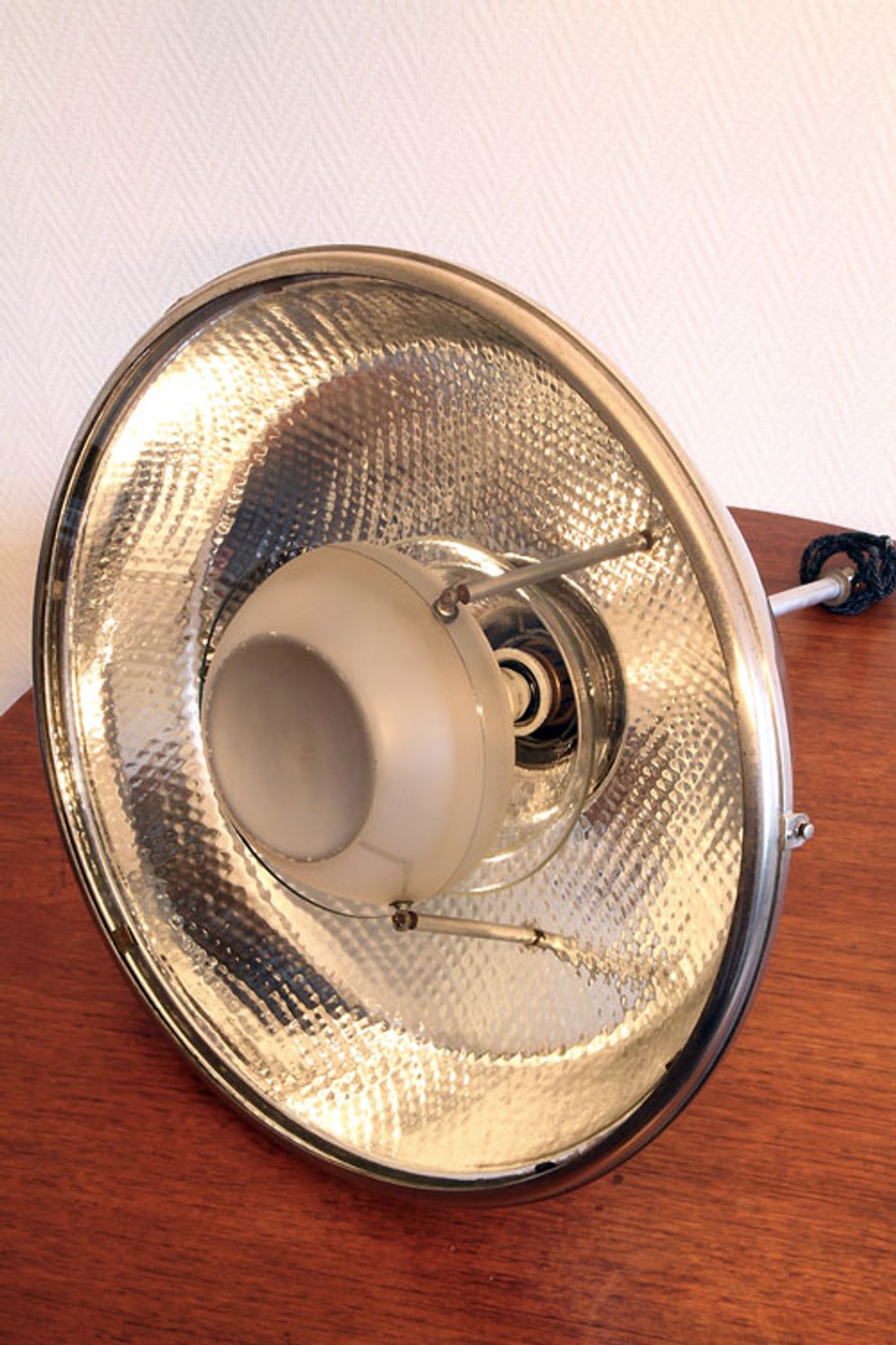 Old Bauhaus lamp in mercurized glass chrome industrial suspension.