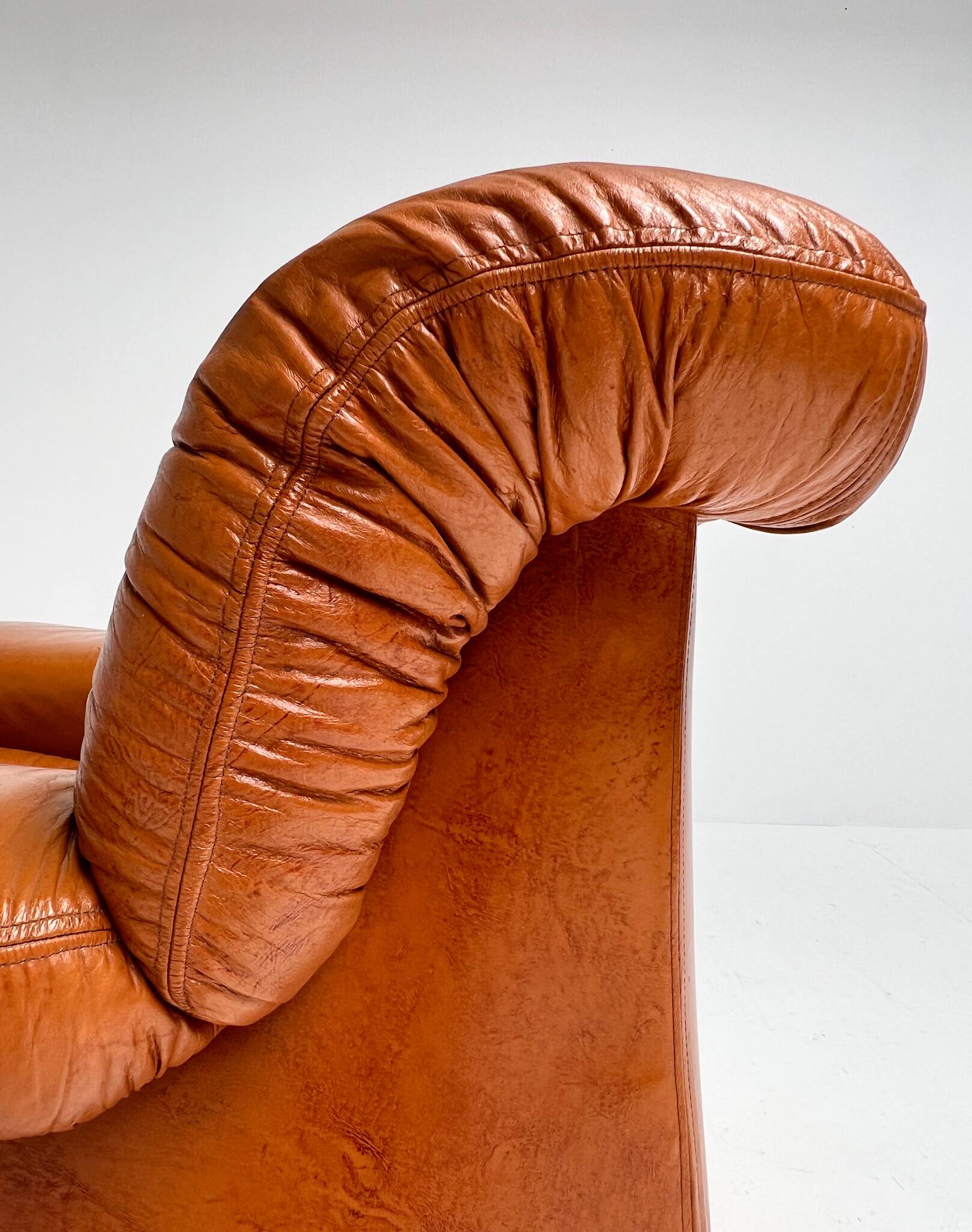 Cognac colored leather Pellerossi lounge chair, 1960s