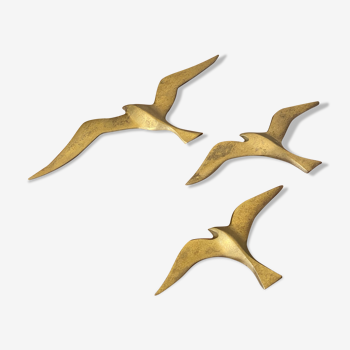 Set of 3 vintage brass wall swallows
