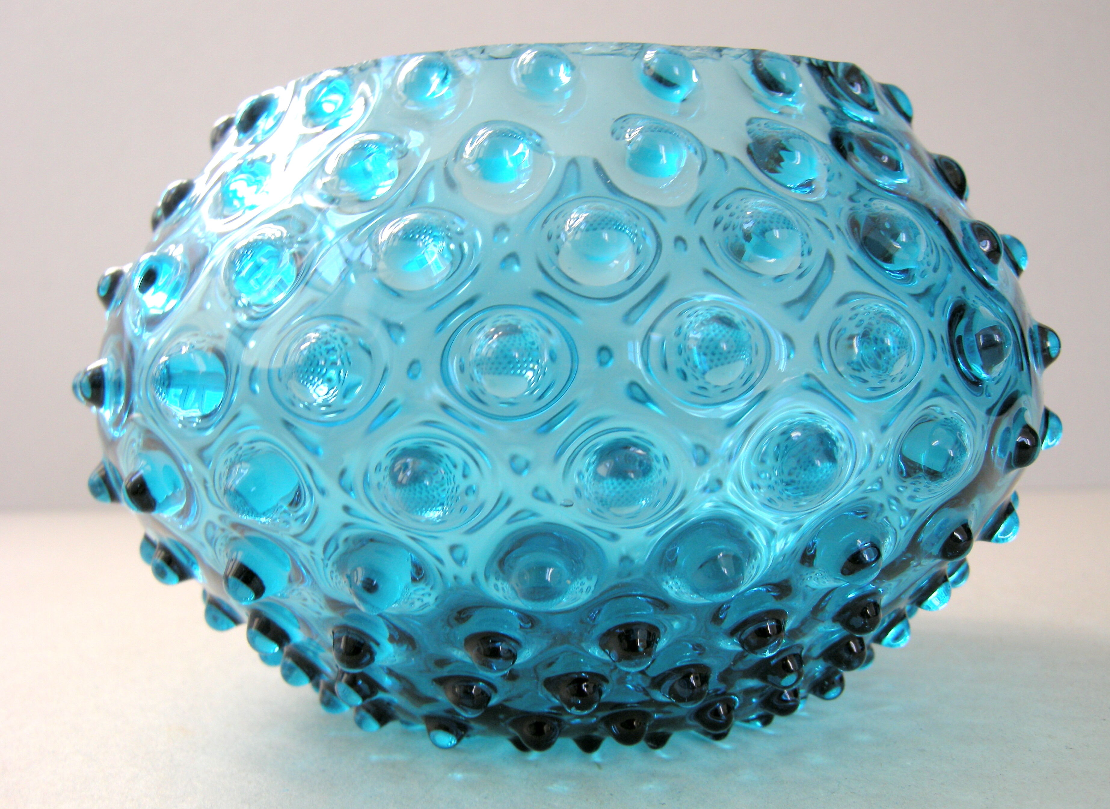 Vintage bubble vase in blue glass