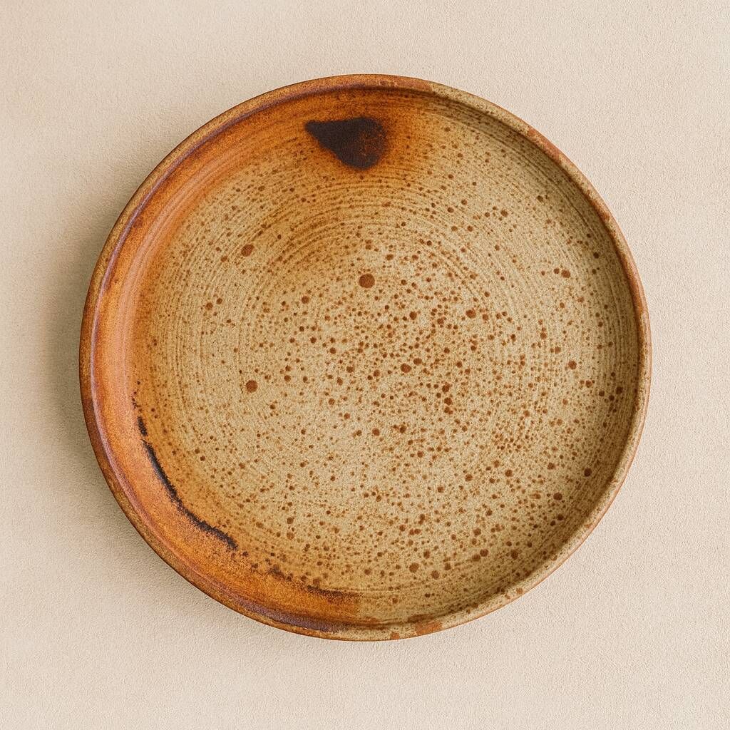 Plat en grès artisanal, années 70-80