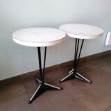 Pair of round vintage bistro tables, pedestal table