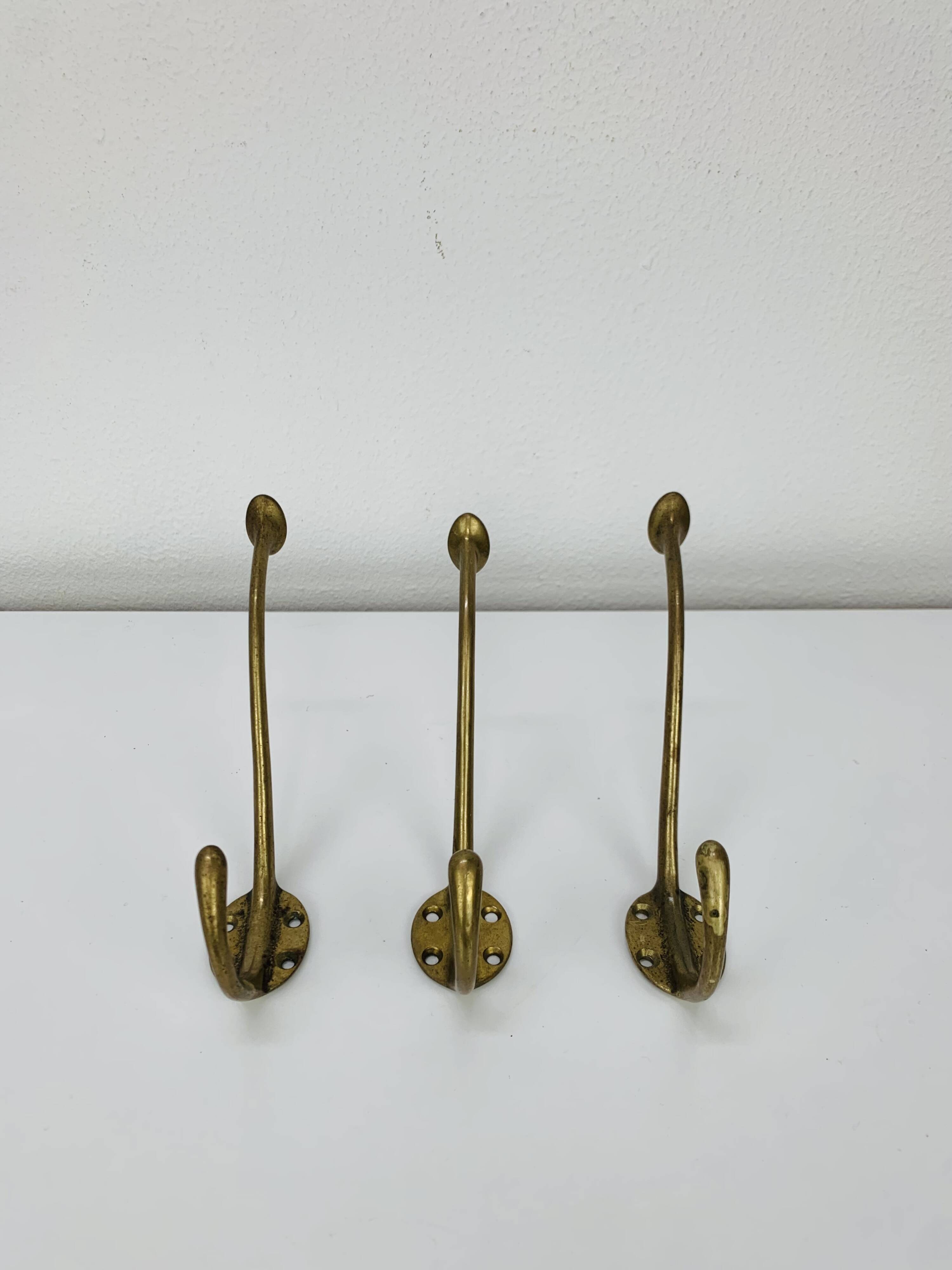 3 vintage gold brass hooks