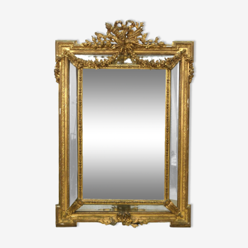 Miroir en pare-close bois et stuc doré style Louis XVI - 142x94cm