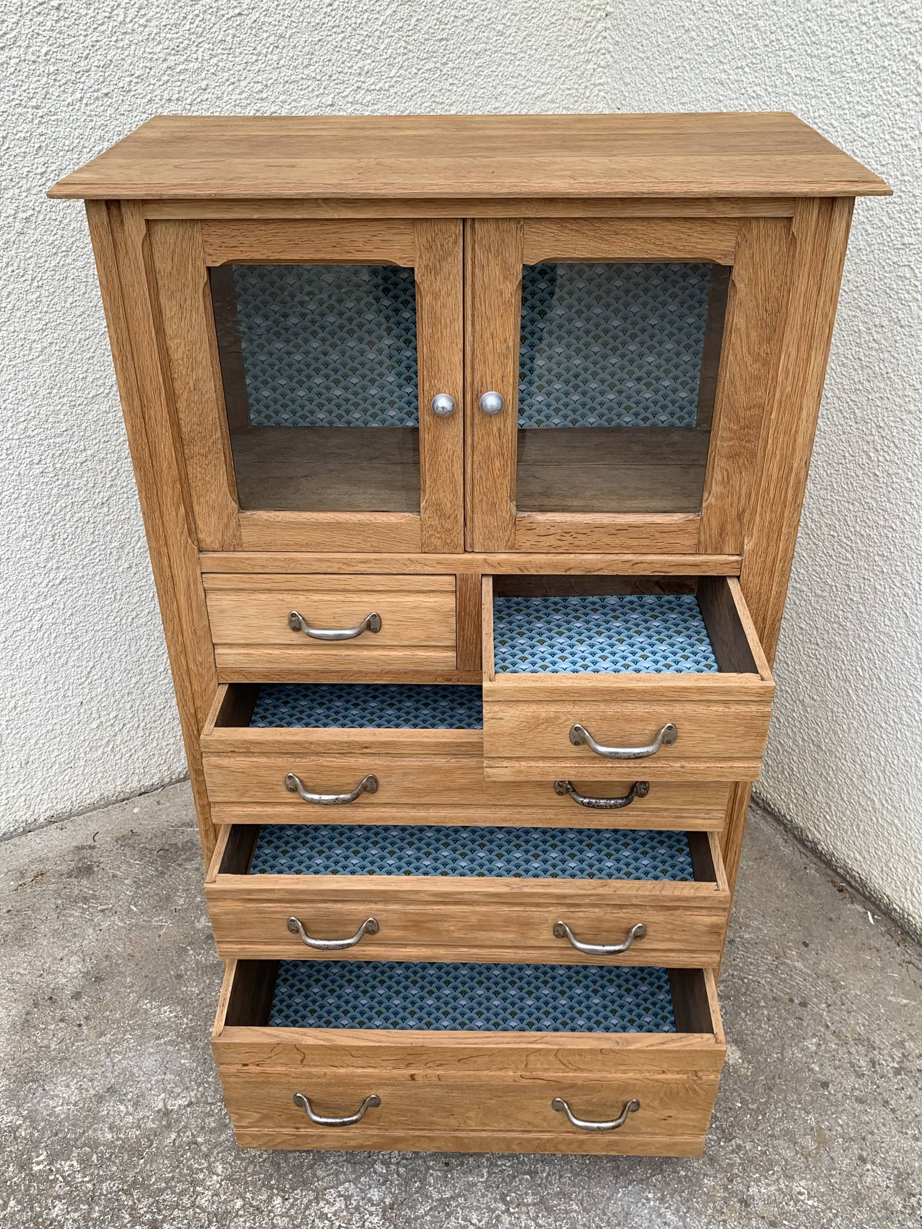 Buffet parisien vitré 1920 bois brut massif