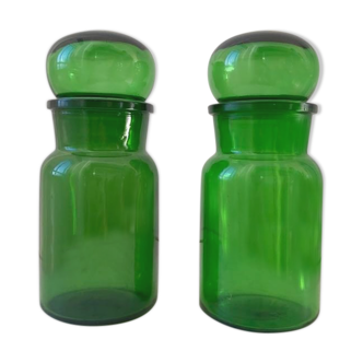 Duo of vintage green apothecary pots 70s