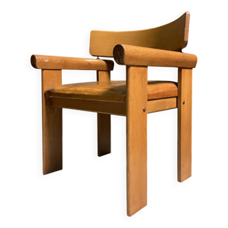 Fauteuil italien en bois massif des années 1970