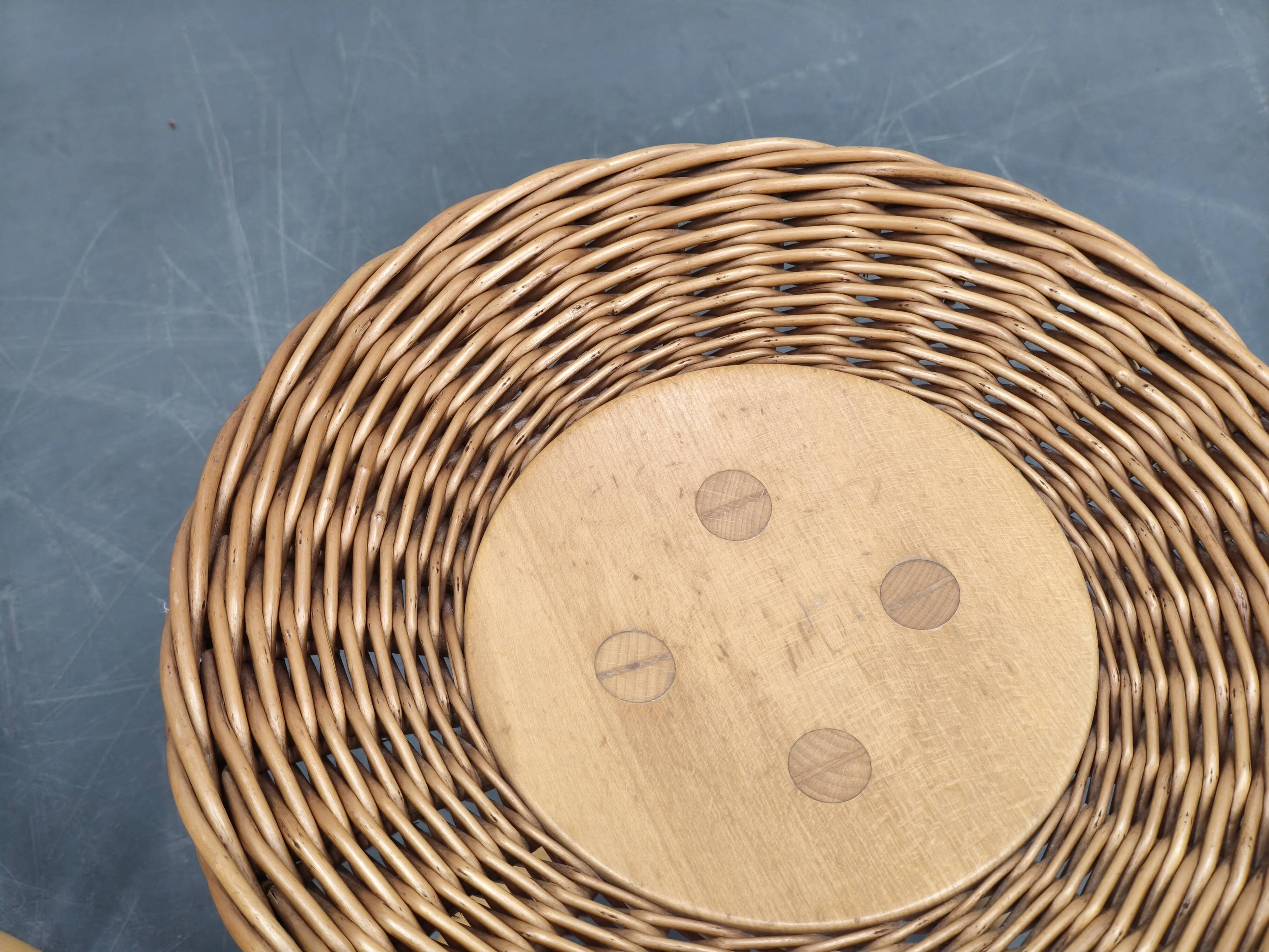Pair of uluv rattan side tables by jan kalous, 1970s