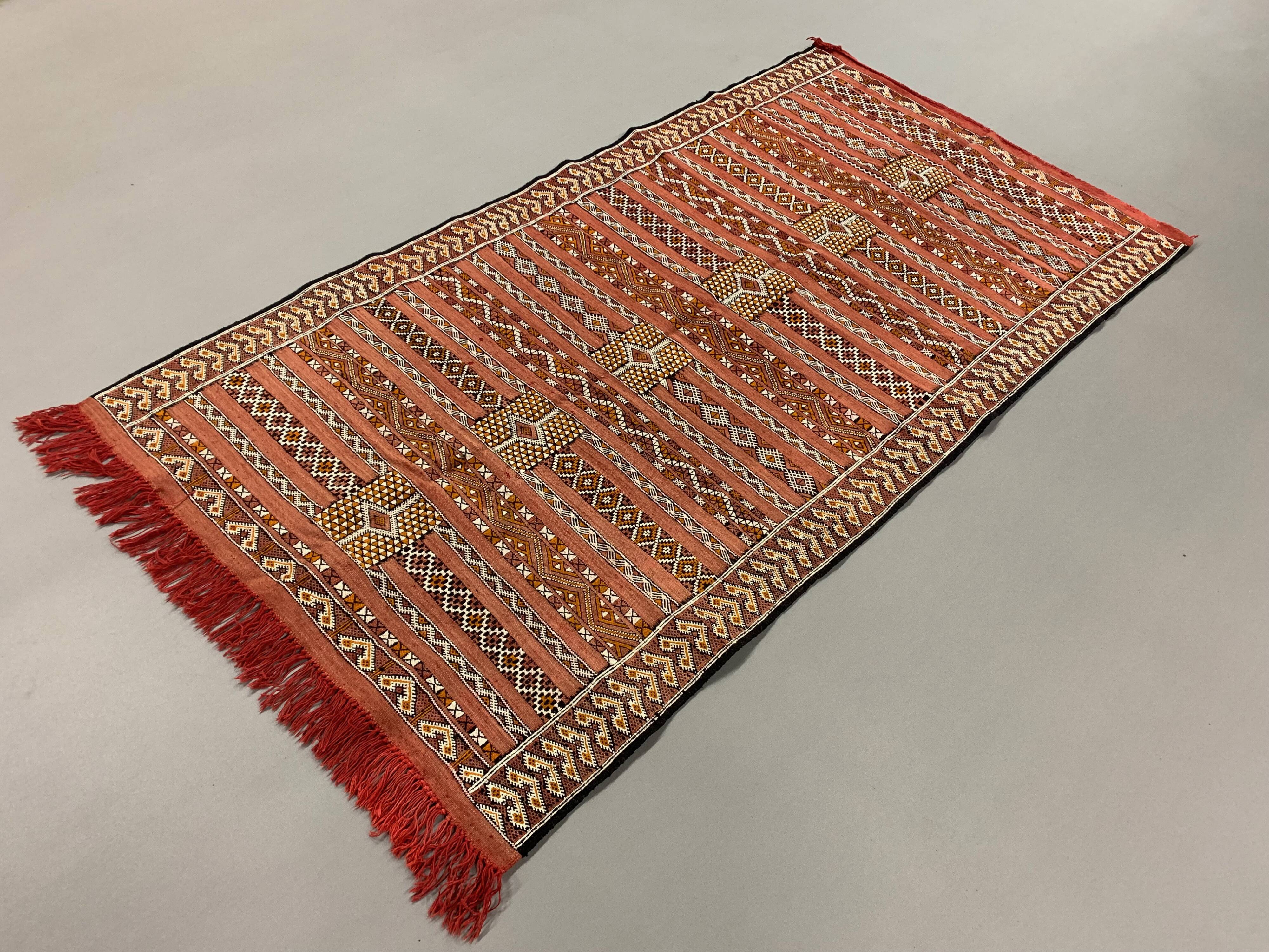 Vintage Moroccan Vegan Silk/Wool Berber Kilim 200x106 cm Kelim Rug