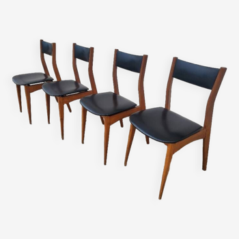 Série de 4 chaises scandinaves en skaï et bois, années 1960
