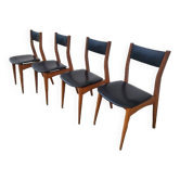 SERIES OF 4 SCANDINAVIAN 1960 CHAIRS IN SKAÏ AND WOOD