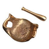 Cendrier bois et bronze vintage, cendrier sur pied, cendrier bronze doré