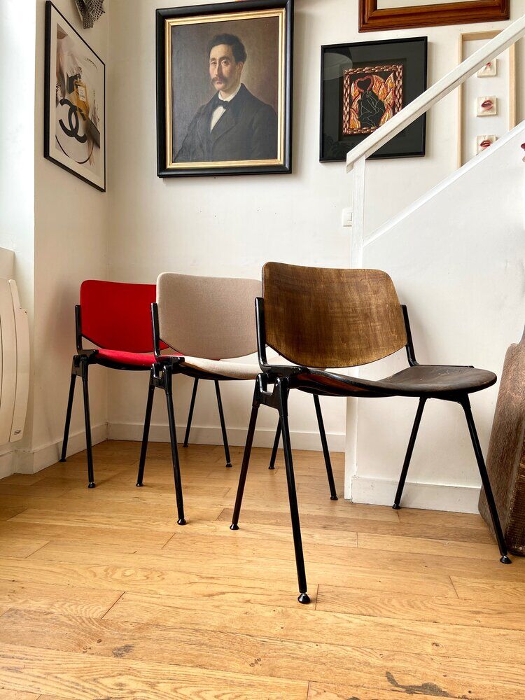 Chair DSC 106 by Giancarlo Piretti for Castelli 1970s' in beige cotton