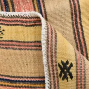 Turkish Vintage Blue & Beige Kilim Rug, Mid Century Modern Farmhouse Decor