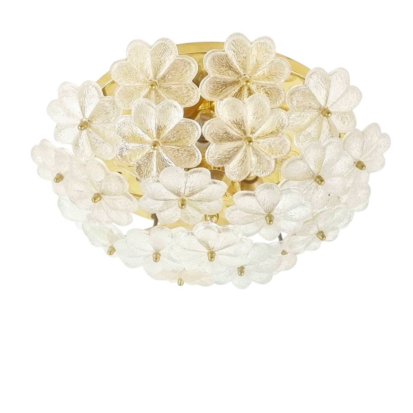 Large Mid-Century Murano Glass & Brass Flower Ceiling Light by Ernst Palme, Germany, 1960s/70s