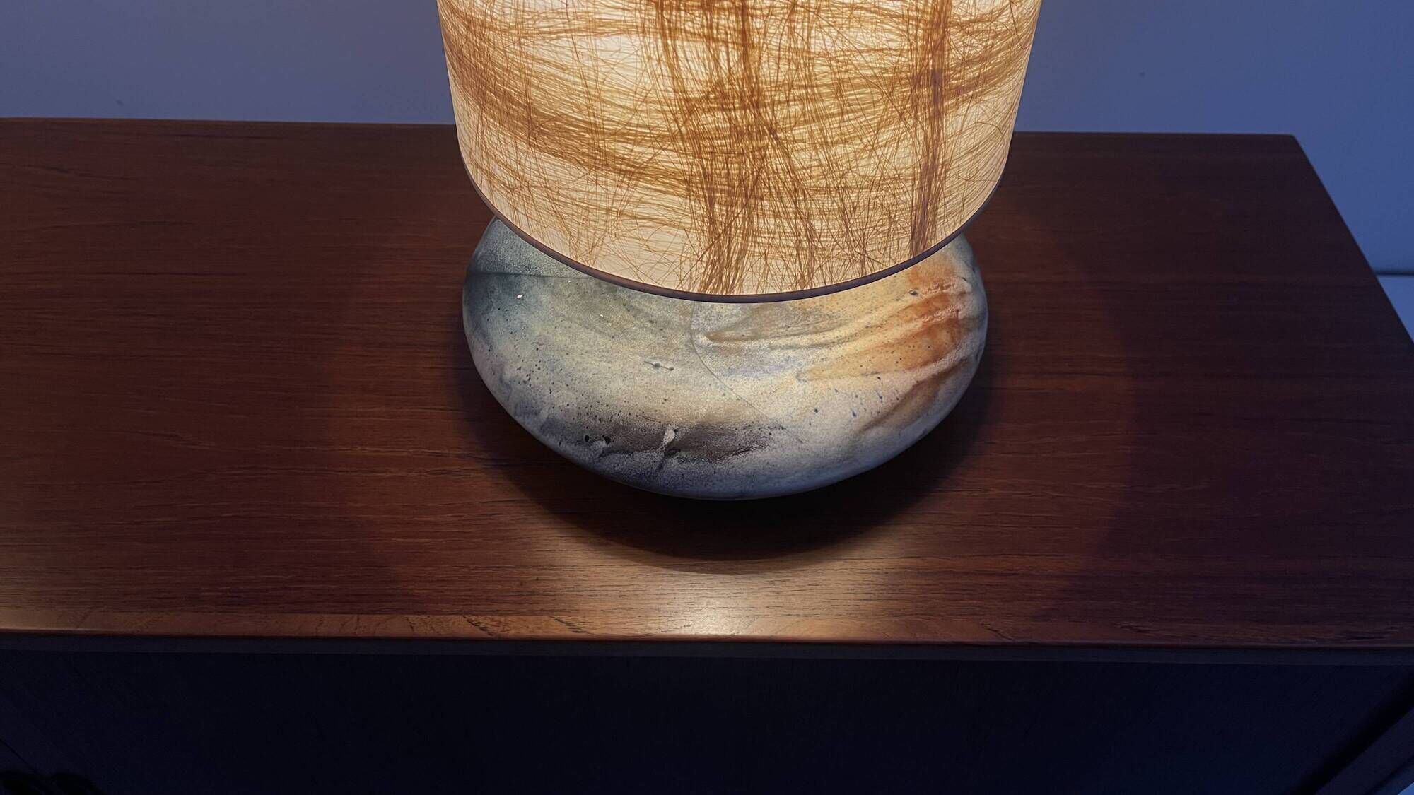 High pair of table lamps in Ceramic and raffia shade - France 1960