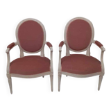 Pair of Louis XVI style medallion armchairs in patinated white