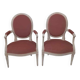 Pair of Louis XVI style medallion armchairs in patinated white