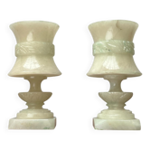 Vintage French Hollywood Regency Style Alabaster Table Lamps, Set of 2
