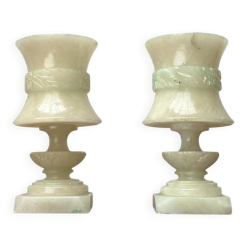 Vintage French Hollywood Regency Style Alabaster Table Lamps, Set of 2