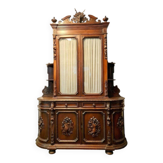 Bibliothêque de Château Renaissance en Noyer de forme demie lune vers 1850