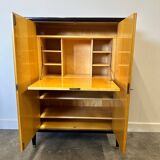 Exquisite 1950s neoclassical sycamore secretaire by Frères De Coene, Belgium.