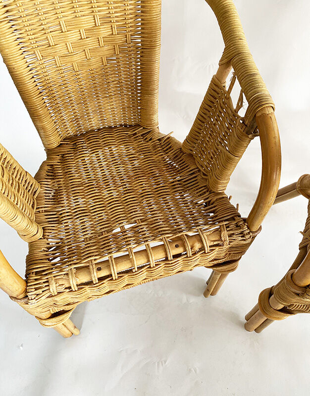 Pair children's rattan armchairs