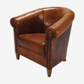 Fauteuil club en cuir vintage, années 1970