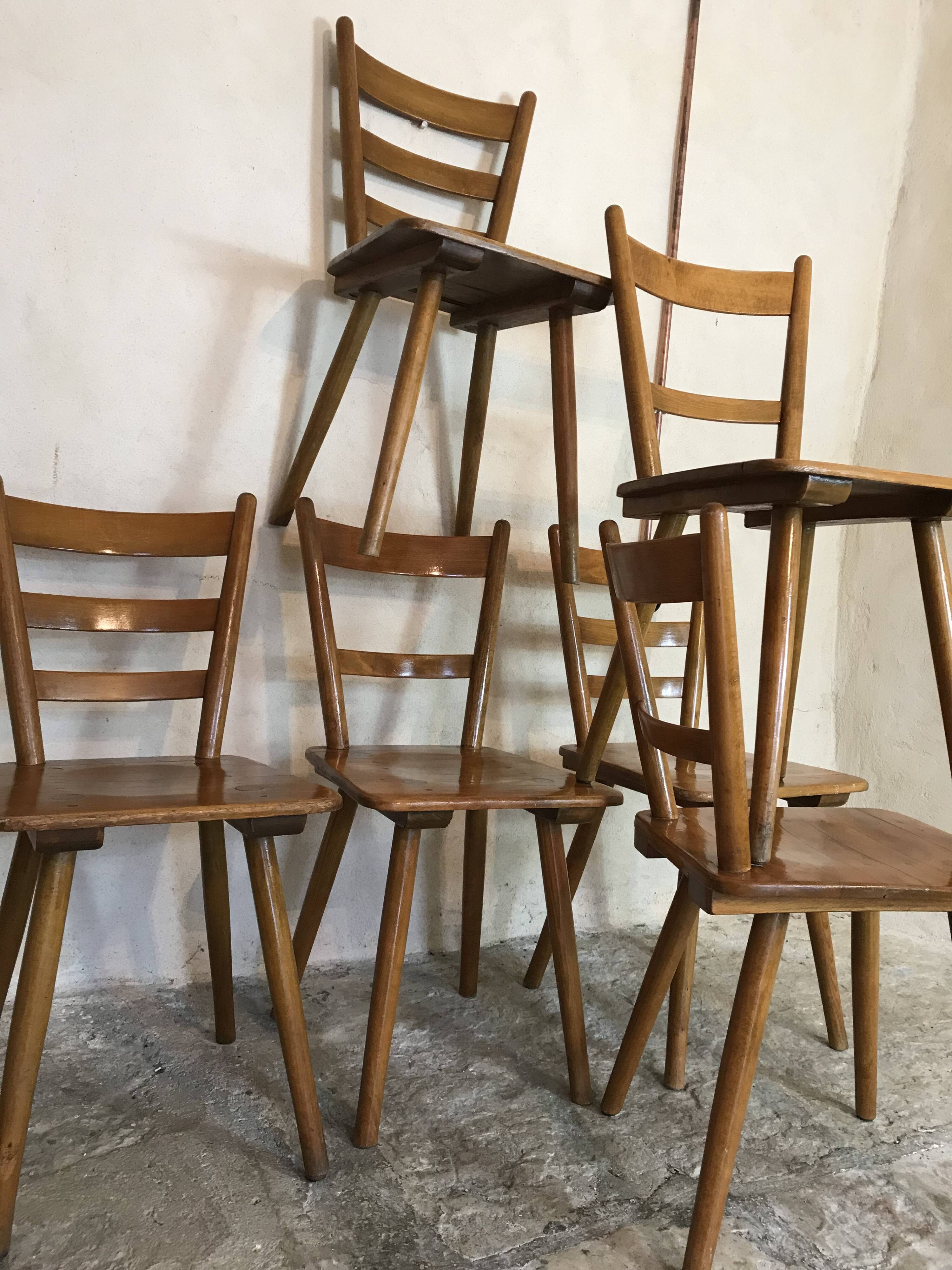 Set of 6 solid beech chairs by Adolf Schneck