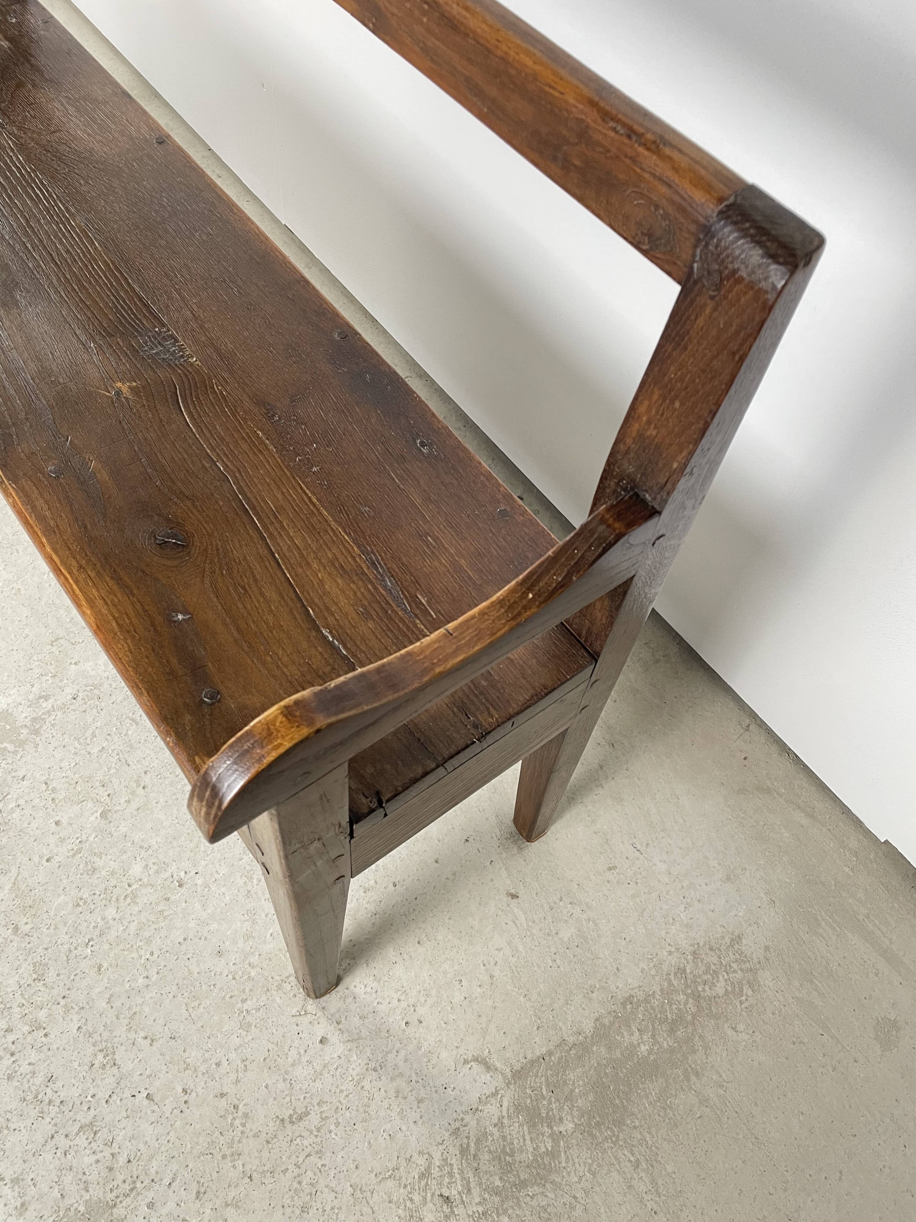 Solid oak bench. Folk art