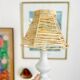 White porcelain table lamp and vintage raffia lampshade