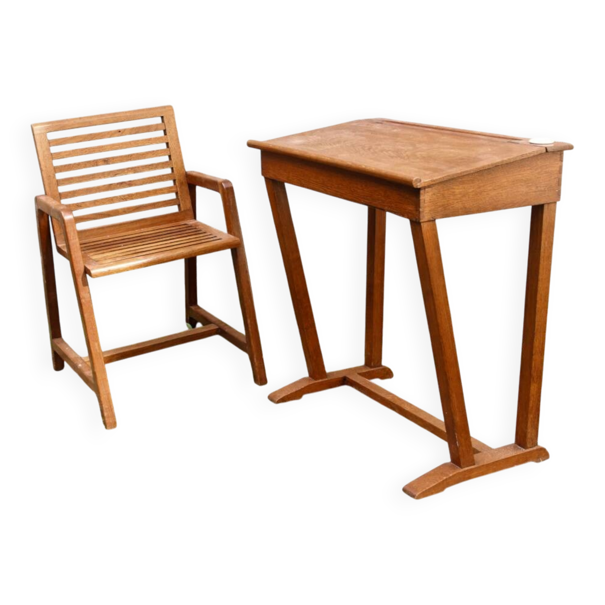 Wooden school desk and chair, 1950s