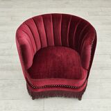 1970s, Danish lounge chair, original condition, cherry-red velour fabric.