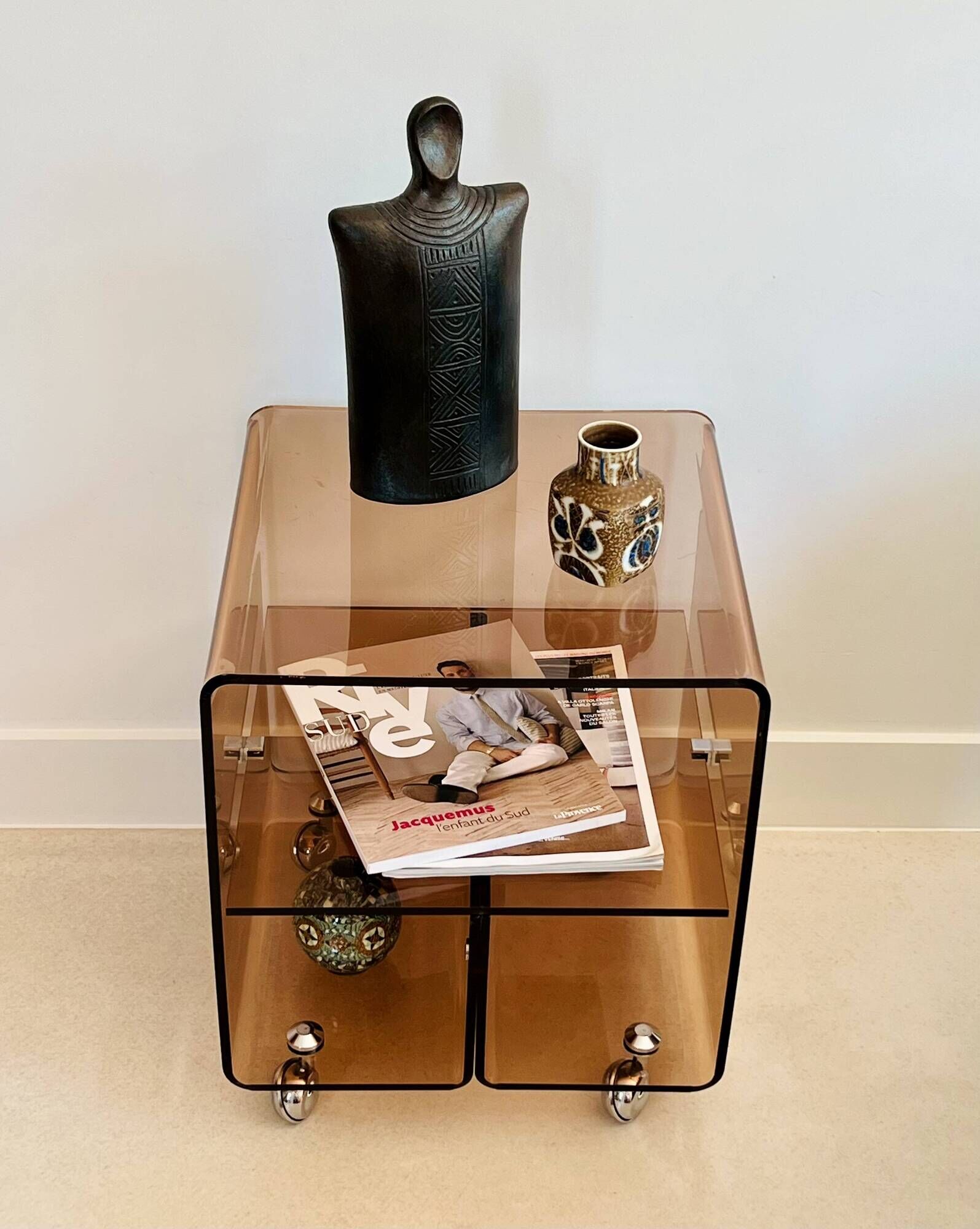 Cubic coffee table on casters in altuglas by Michel Dumas, France 1970