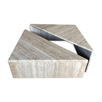 Pair of triangular coffee tables in travertine, Italy circa 70 / 80