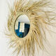 Round straw mirror with fringe, 80cm