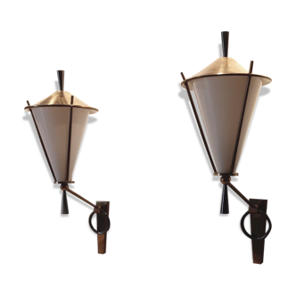 Pair of Maison Lunel brass wall lamps, 1950