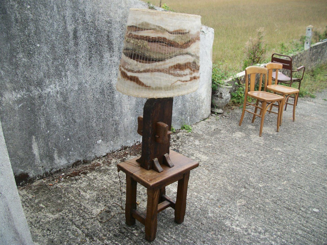 Brutalist lamp and its stool