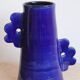 Handmade abstract ceramic vase with asymmetrical floral handles in midnight blue