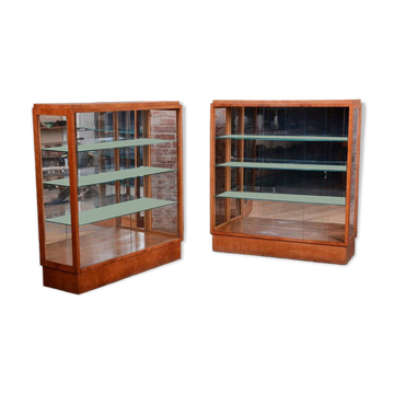 Paire de vitrines Art Déco en érable, verre et miroir, tchèque, années 1930