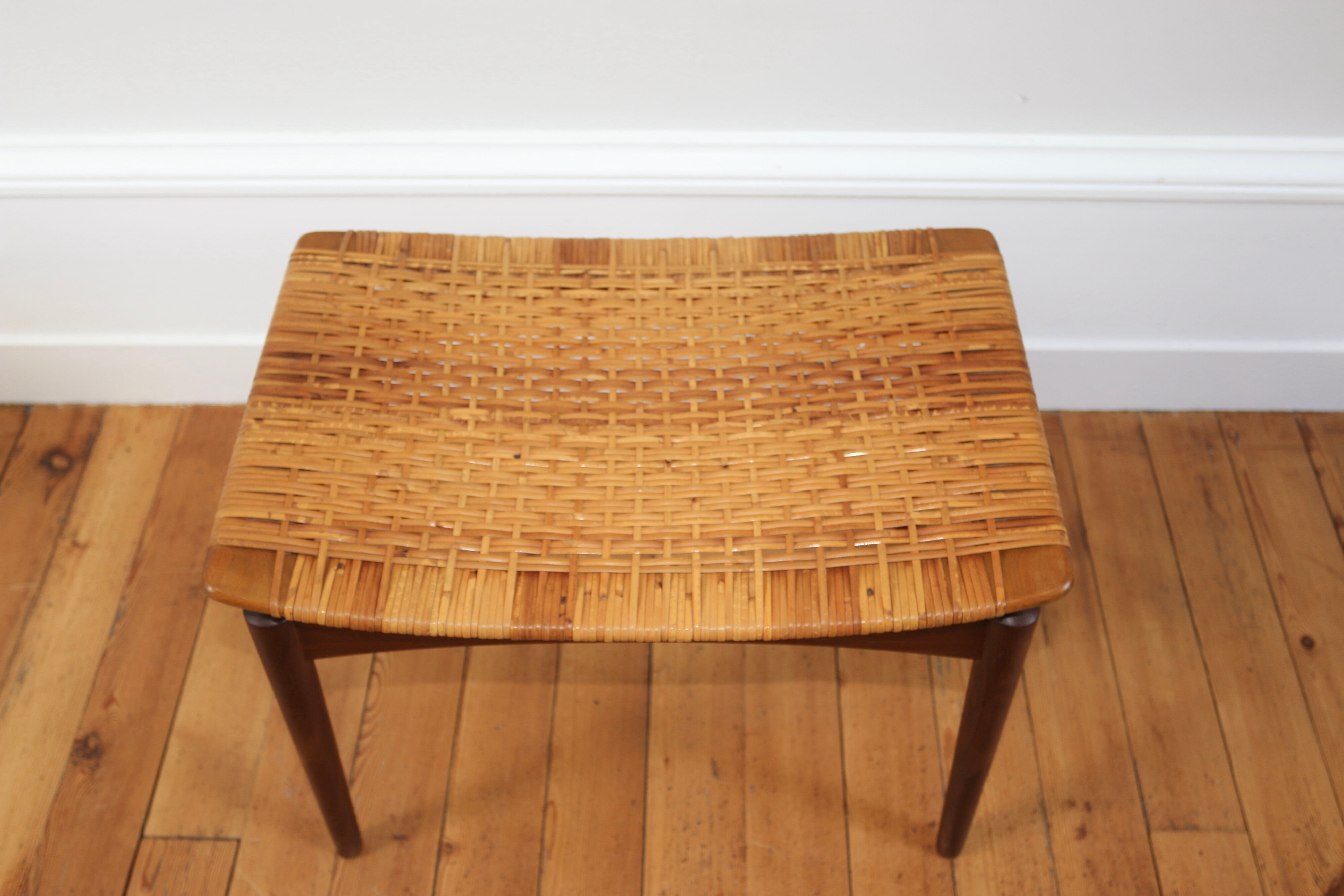 Scandinavian teak and wicker stool Olholm 1960