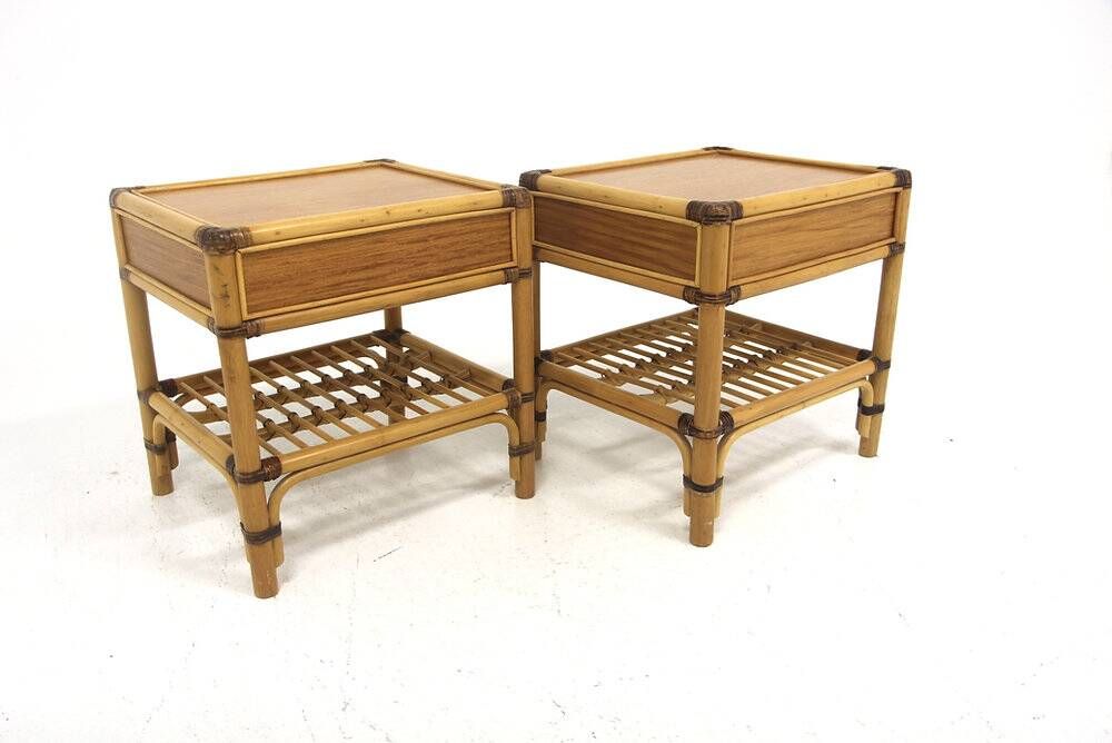 Set of 2 rattan bedside tables, Kenneth Bergenblad, Dux, Sweden, 1960.