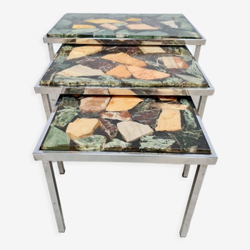 Vintage onyx & expoxy marble set side table 'eclectic'