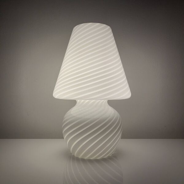 Lampe champignon Murano Italie vintage décor spirale blanc brillant