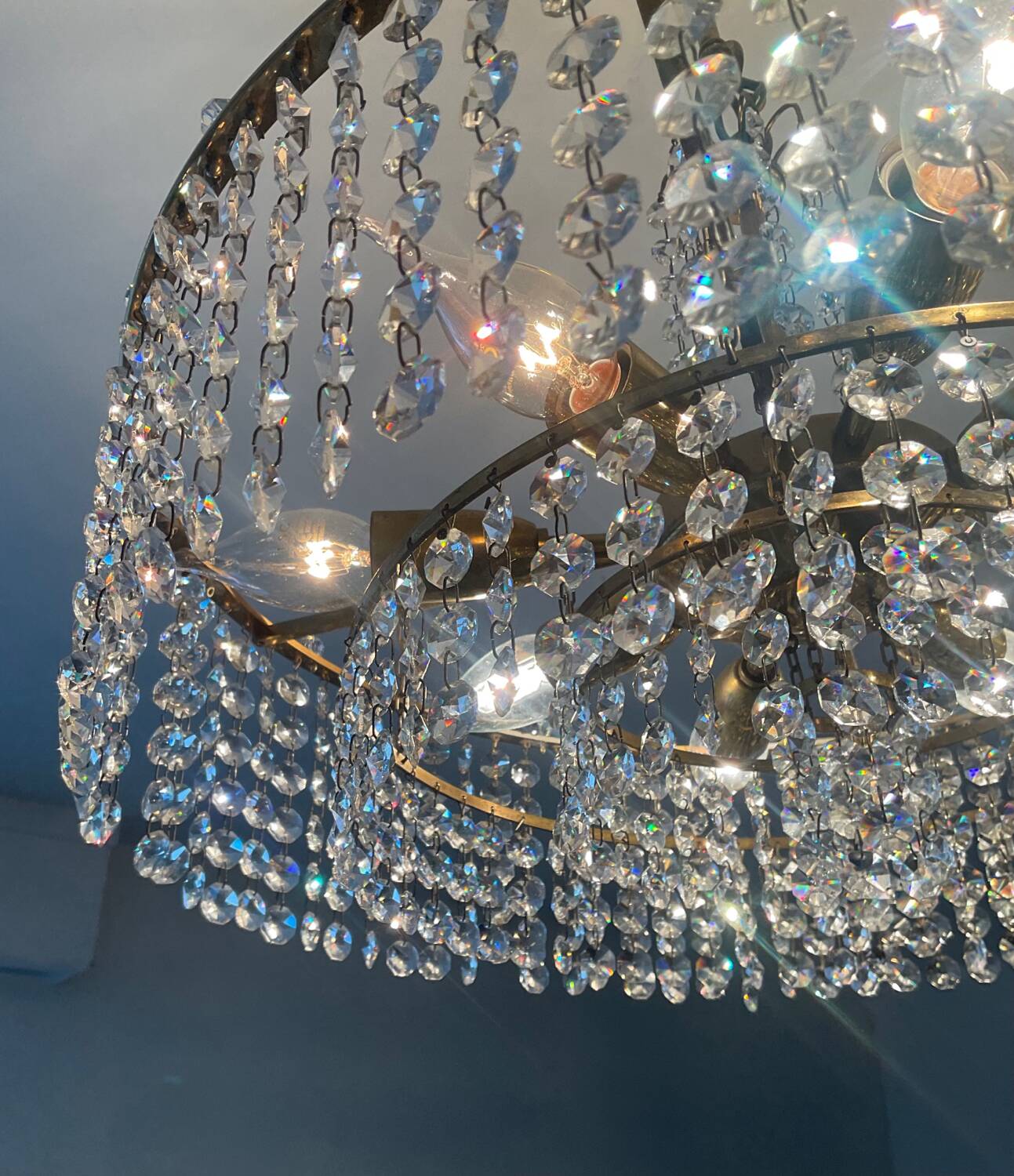 Vintage brass and crystal tassel chandelier